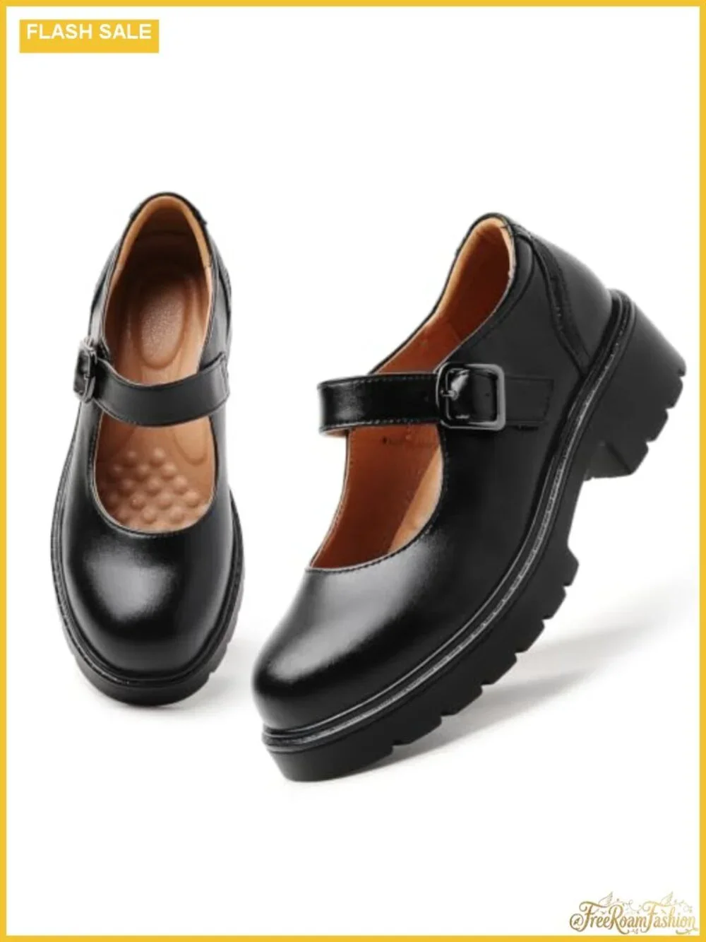 Women's Mary Jane Platform Shoes Chunky Heel Leather Memory Foam Buckle